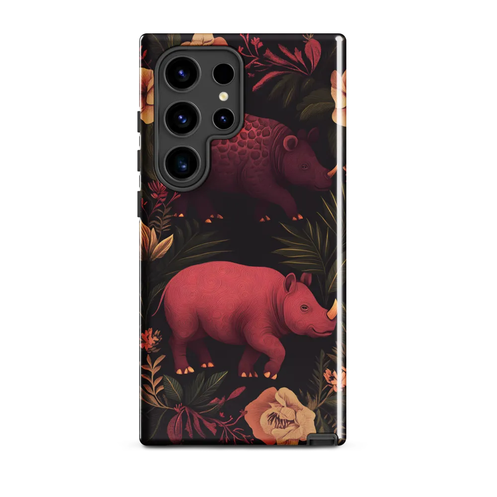 Rhinos in Floral Embrace