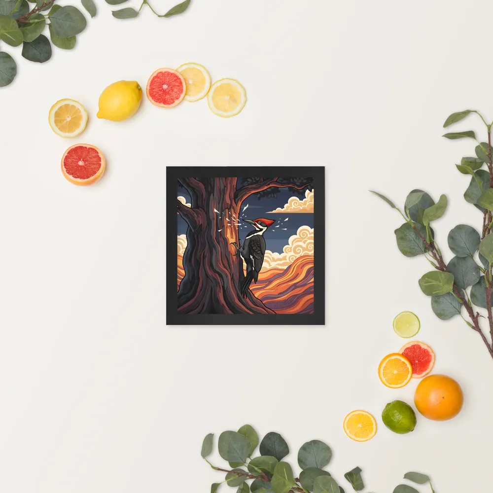 Woodpecker at Dusk 
 Poster with Black Frame | 10″x 10″
