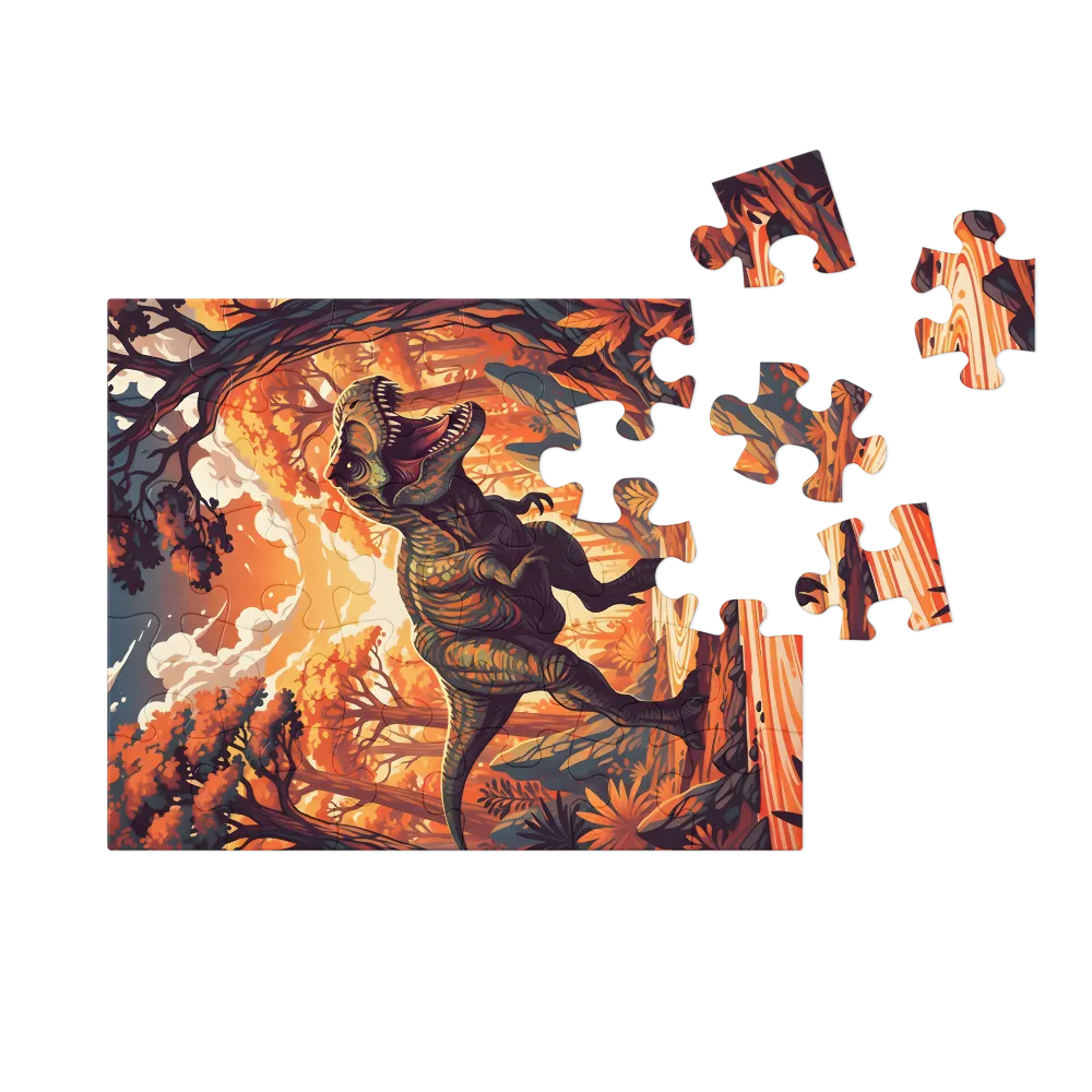 Tyrannosaurus in Amber Forest 
 Jigsaw Puzzle in Tin Box