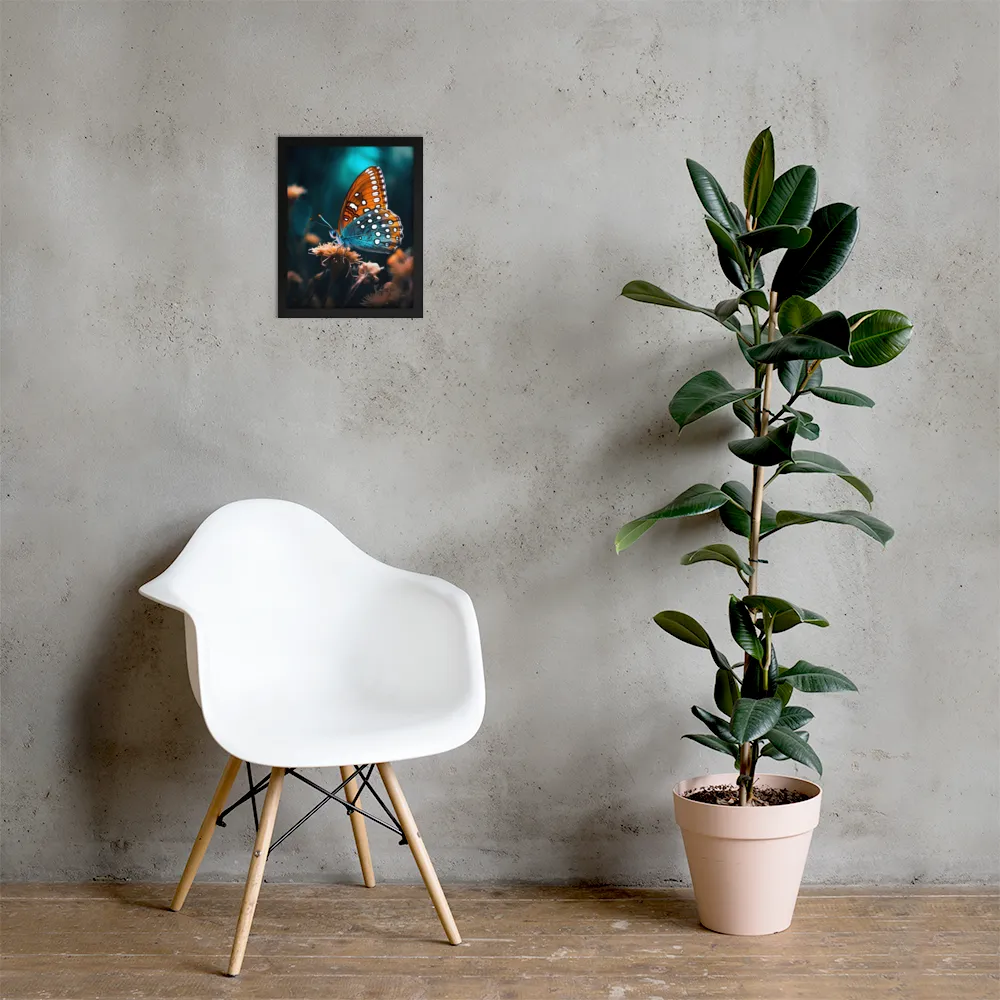 Whispers of Color: The Butterfly's Embrace | Poster with Black Frame | 11″×14″