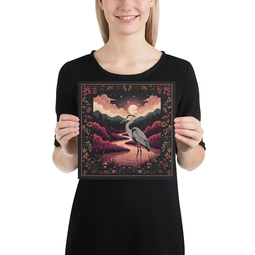 Moonlit Heron 
 Poster | 10″x 10″