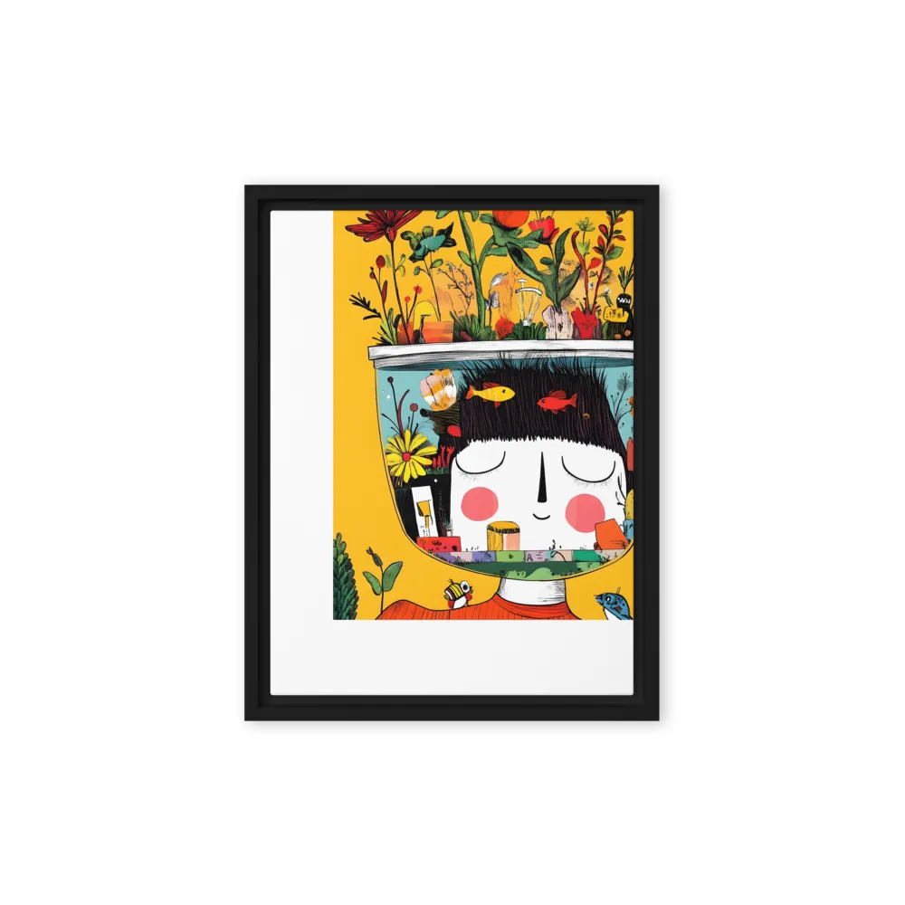 Whimsical Garden Head | Canvas with Black Frame | 12″×16″