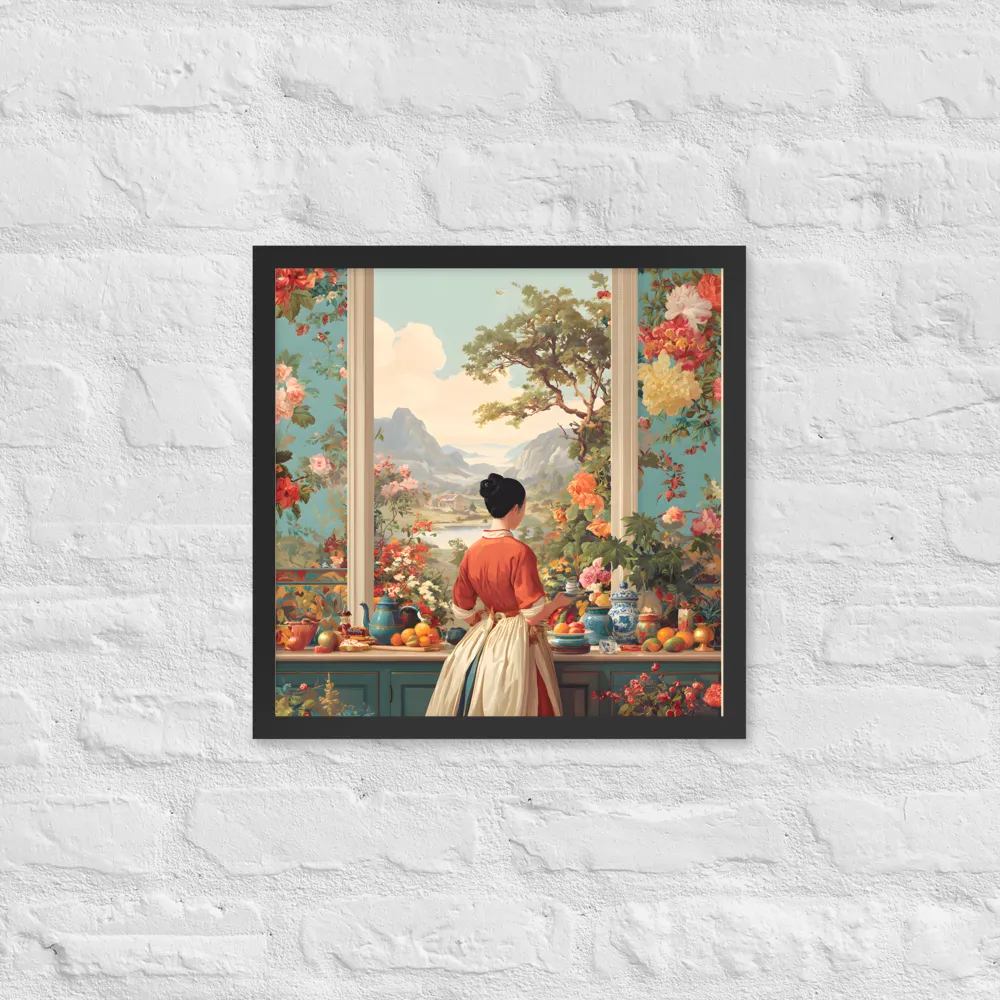 Window to the Garden 
 Poster with Black Frame | 16″x 16″