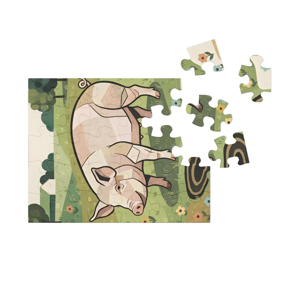 Meadow Pig 
 Jigsaw Puzzle in Tin Box