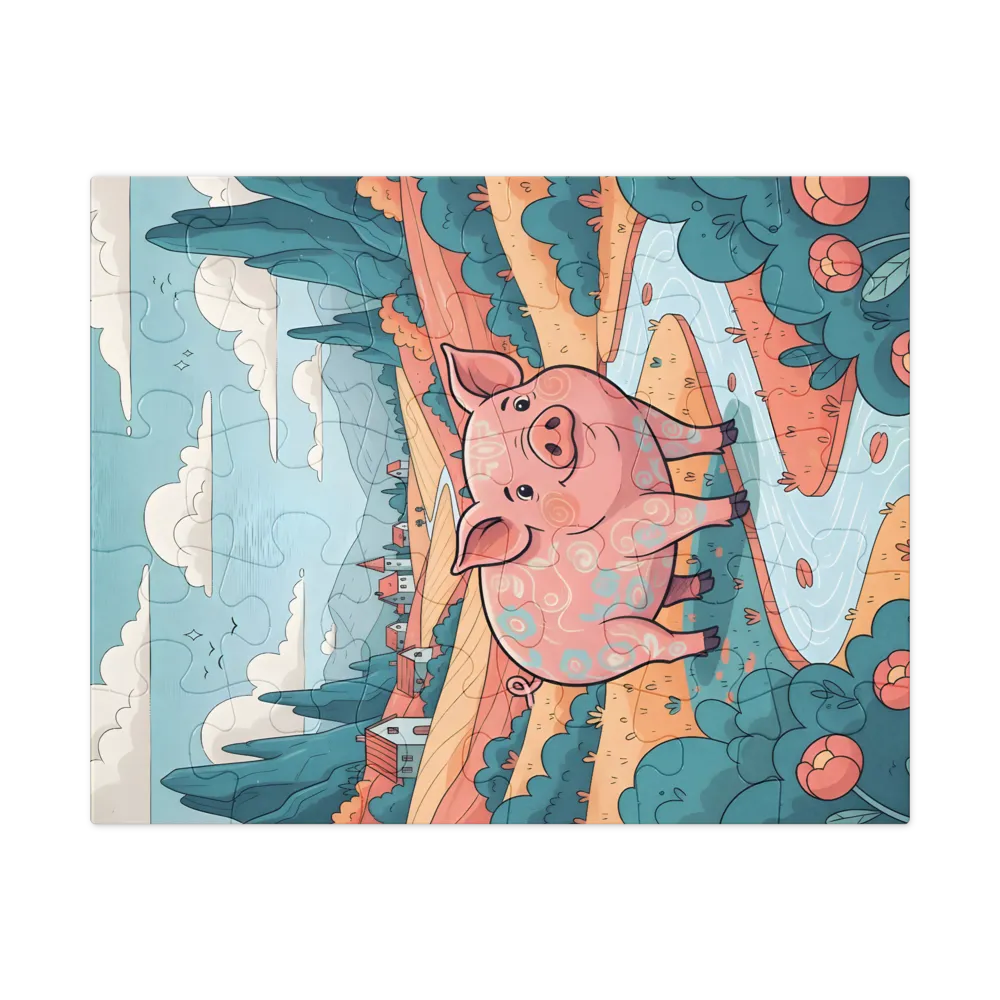 Pastel Meadow Pig 
 Jigsaw Puzzle in Tin Box