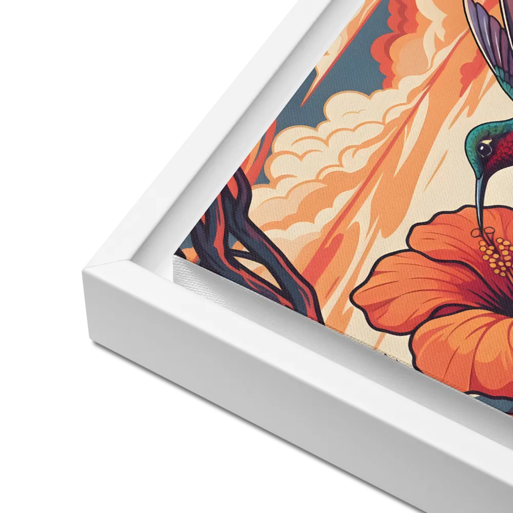 Hummingbird and Hibiscus 
 Canvas with White Frame | 12″x 12″