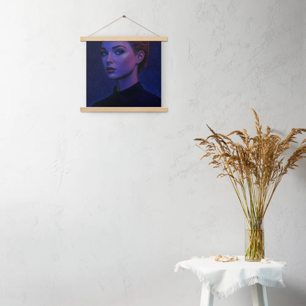 Ethereal Portrait in Blue and Red | Poster With Oak Wood Hanger | 14″×14″
