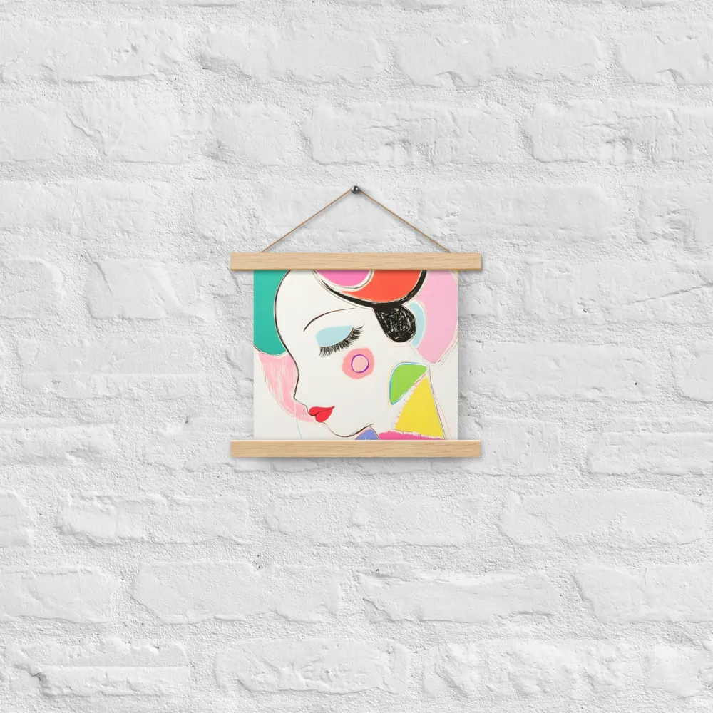 Whimsical Portrait in Colorful Abstraction | Poster With Oak Wood Hanger | 10″×10″