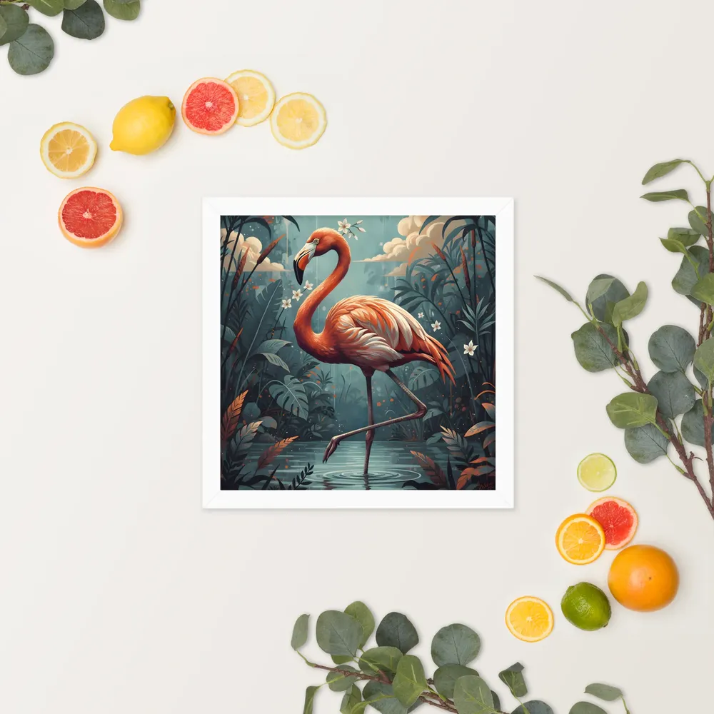Twilight Flamingo 
 Poster with White Frame | 14″x 14″
