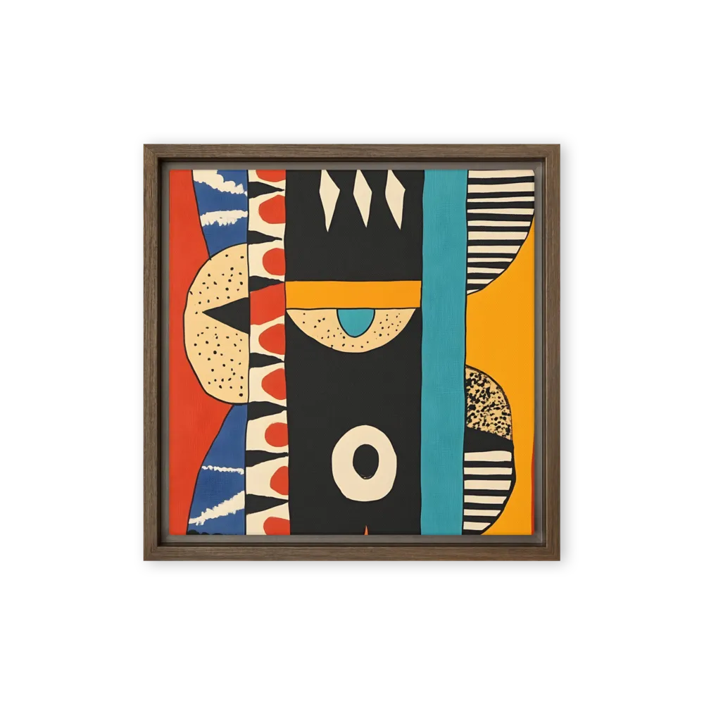 Playful Geometry: A Modern Abstract Exploration | Canvas with Brown Frame | 12″×12″