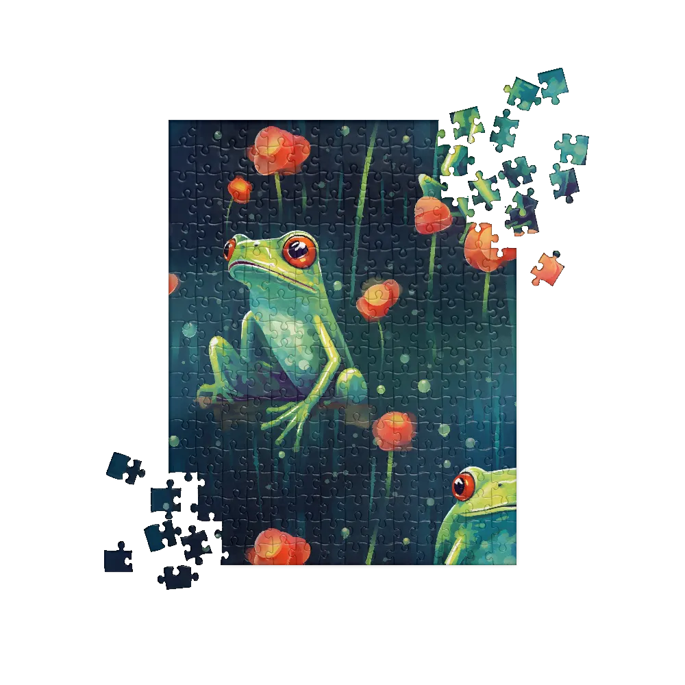 Playful Frogs in a Lush Pond