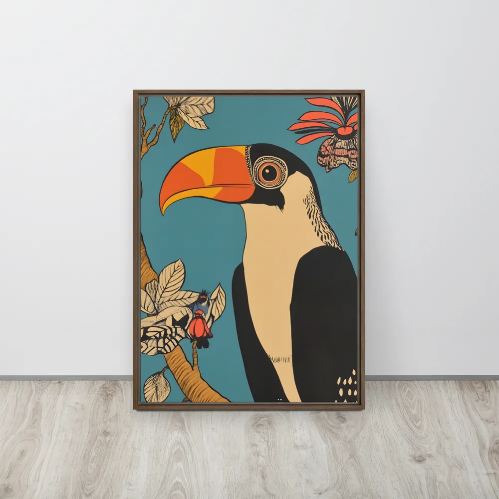 Tropical Majesty: The Toucan at Rest | Canvas with Brown Frame | 20″×28″