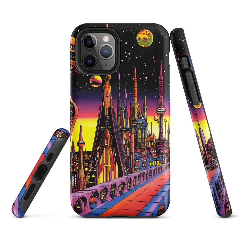 Futuristic Cosmos: A Journey Through Neon Cities | Phone Case |  11 Pro | Tough Case | Matte
