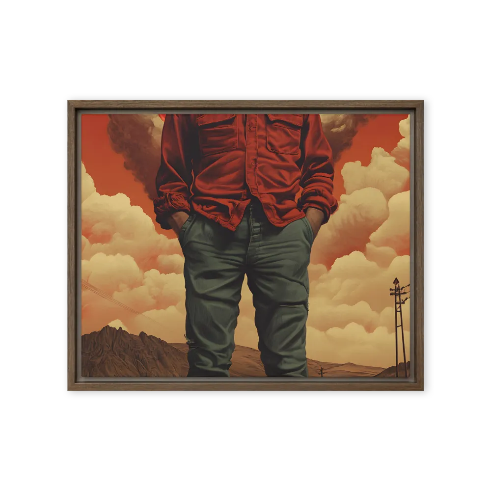 Defiant Spirit in a Surreal Landscape | Canvas with Brown Frame | 16″×20″
