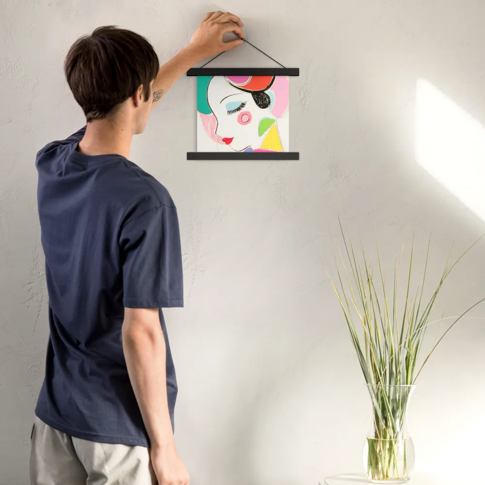 Whimsical Portrait in Colorful Abstraction | Poster With Black Wood Hanger | 10″×10″