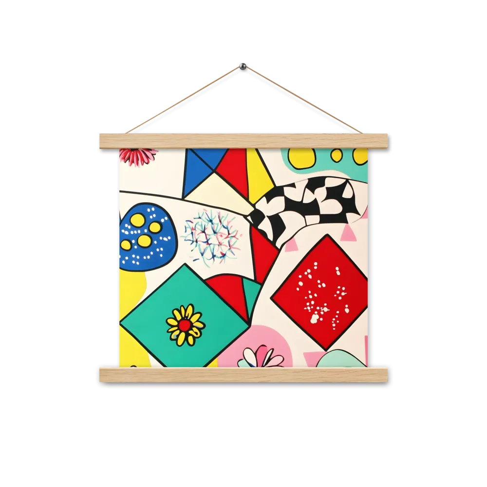 Joyful Geometry: A Playful Dance of Shapes and Colors | Poster With Oak Wood Hanger | 14″×14″