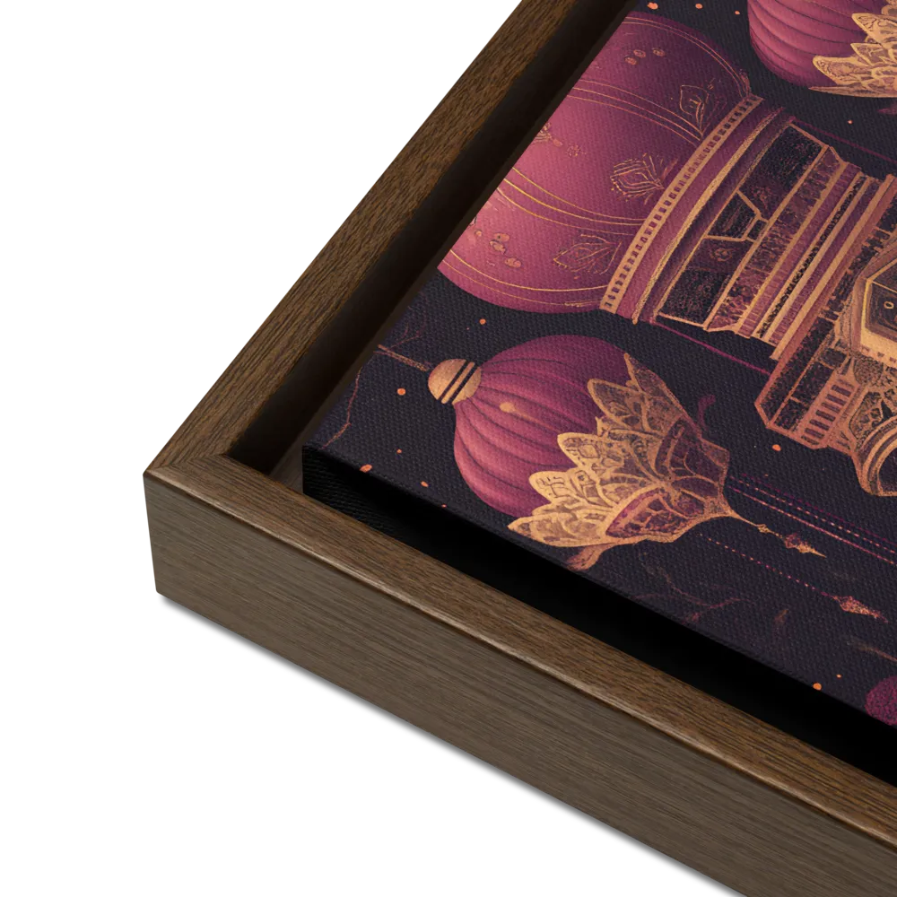 Ornate Harmony: A Digital Floral Architecture | Canvas with Brown Frame | 12″×12″