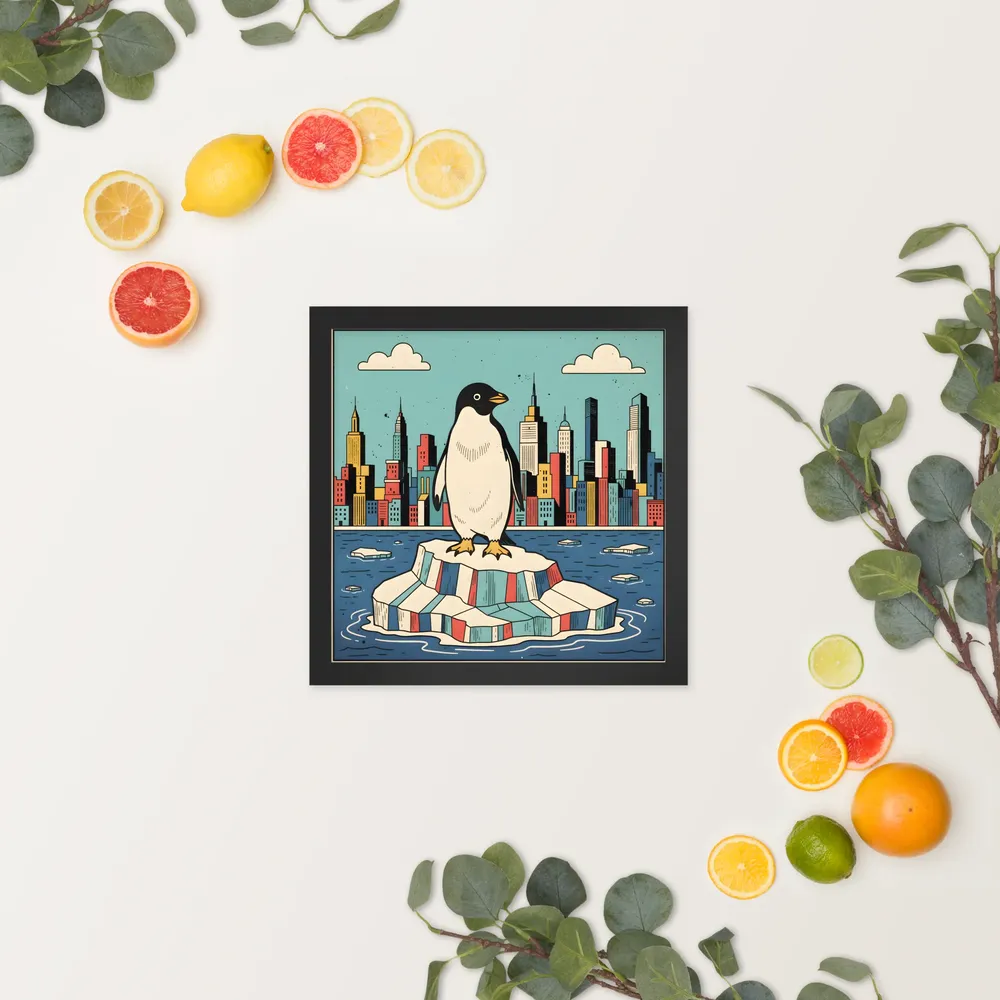 Urban Penguin 
 Poster with Black Frame | 12″x 12″