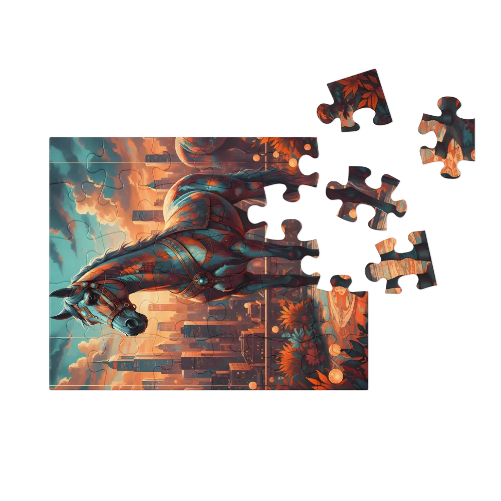 Armored Steed at Sunset 
 Jigsaw Puzzle in Tin Box