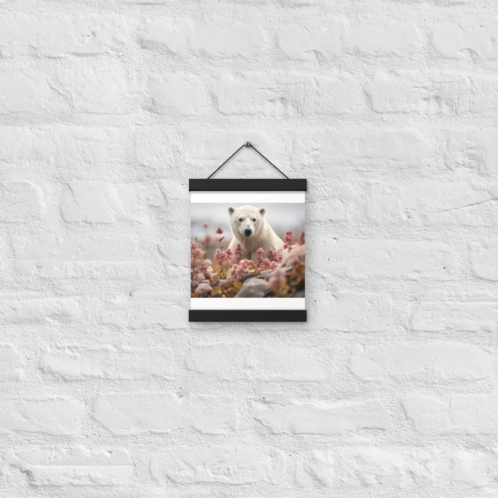 Curiosity Among Blooms: The Polar Bear | Poster With Black Wood Hanger | 8″×10″