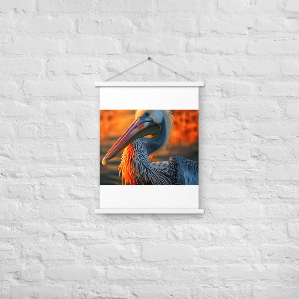 Elegance of the Pelican at Sunset | Poster With White Wood Hanger | 18″×24″
