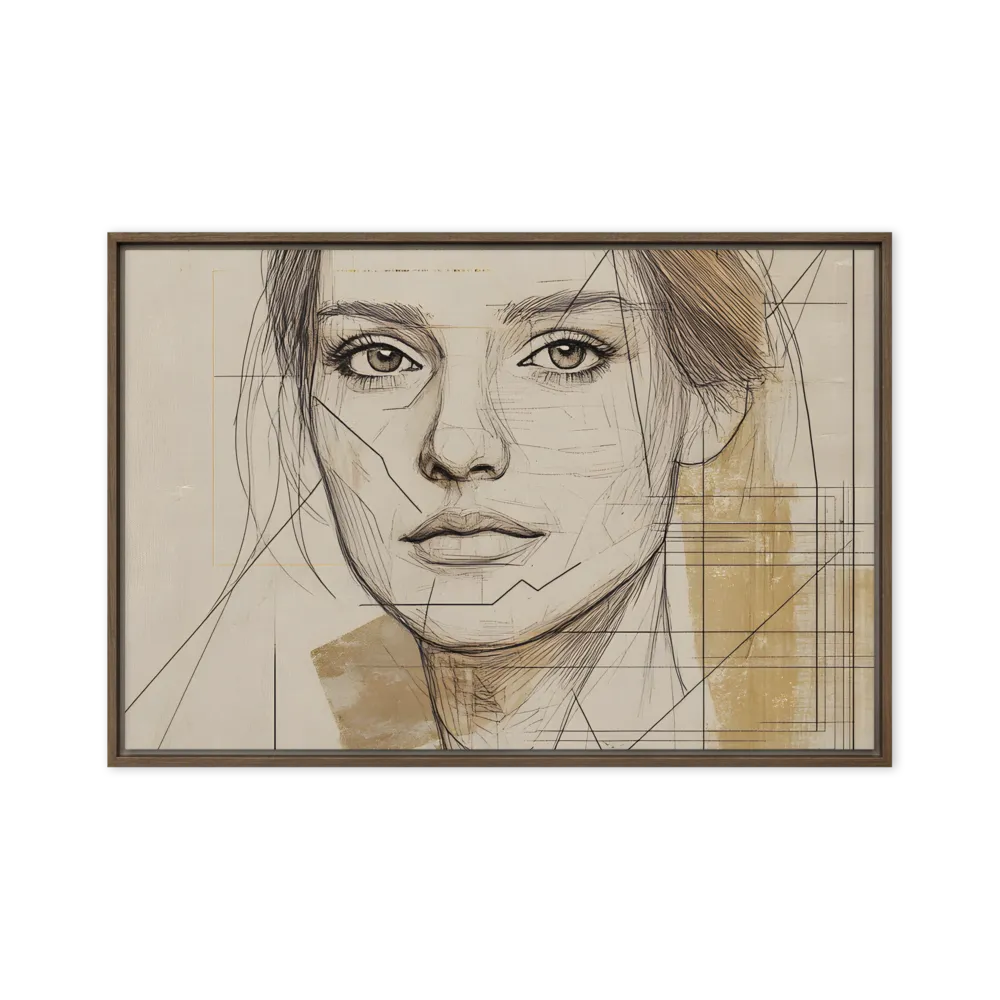 Geometric Elegance: A Modern Portrait | Canvas with Brown Frame | 24″×36″