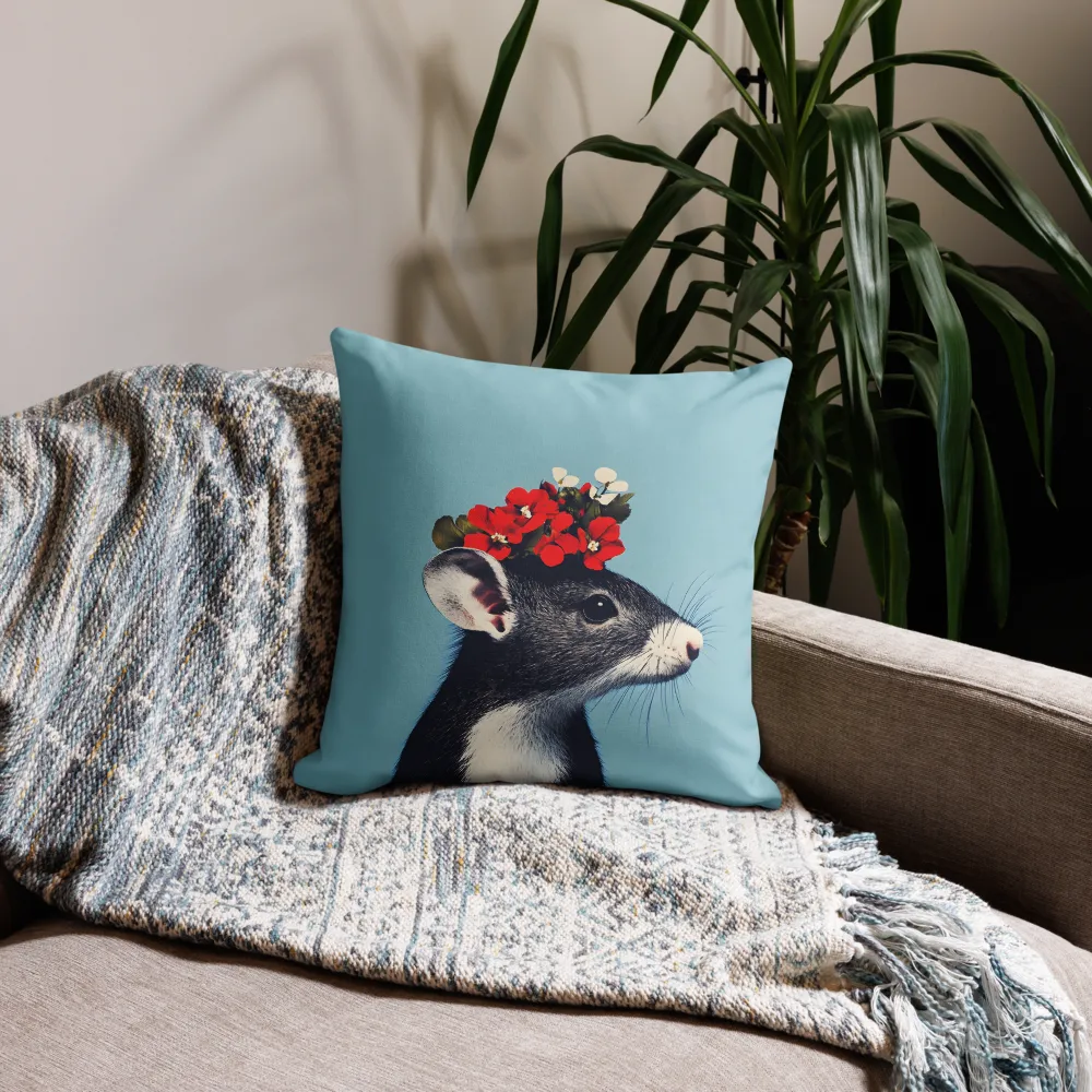 Whimsical Flora: A Mouse's Floral Crown | Pillow | 18″×18″