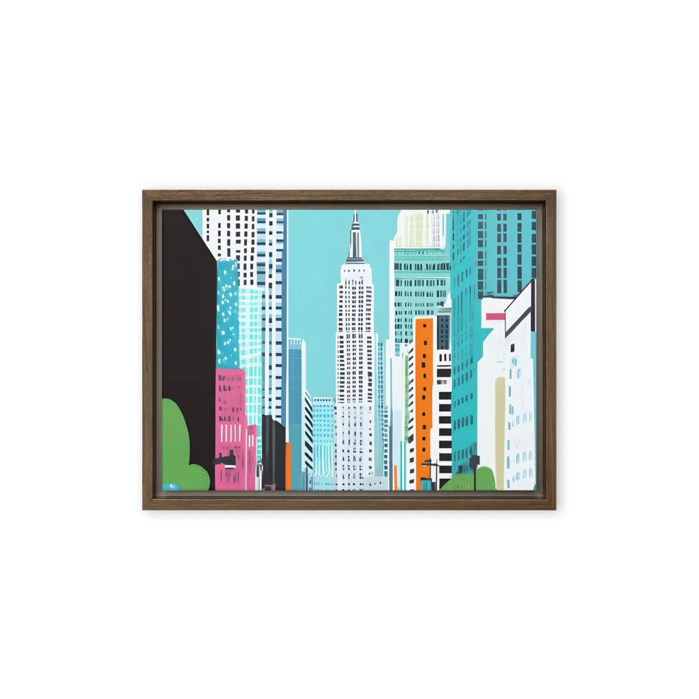 Urban Symphony: A Modern Cityscape | Canvas with Brown Frame | 12″×16″