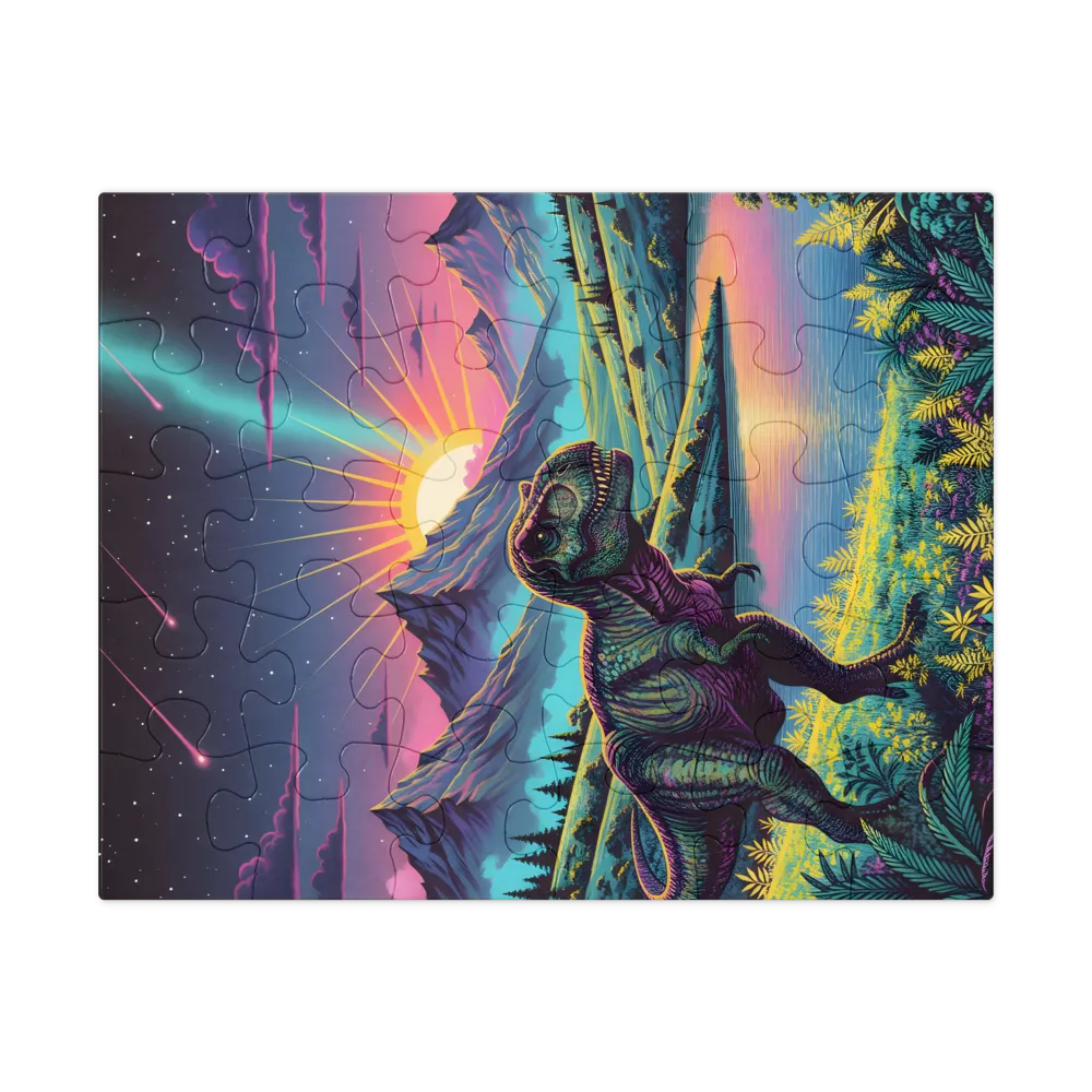 Dinosaur at Neon Dawn 
 Jigsaw Puzzle in Tin Box
