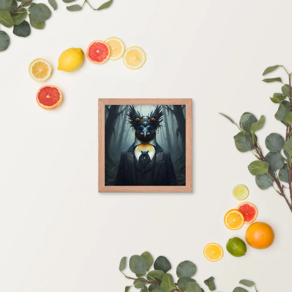 Regal Penguin 
 Poster with Red oak Frame | 10″x 10″