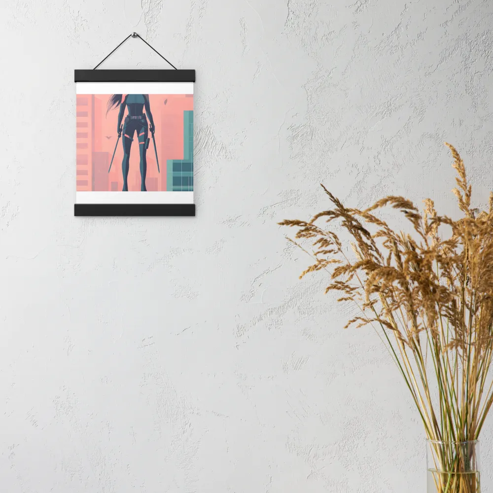 Urban Sentinel: A Warrior's Stand | Poster With Black Wood Hanger | 8″×10″