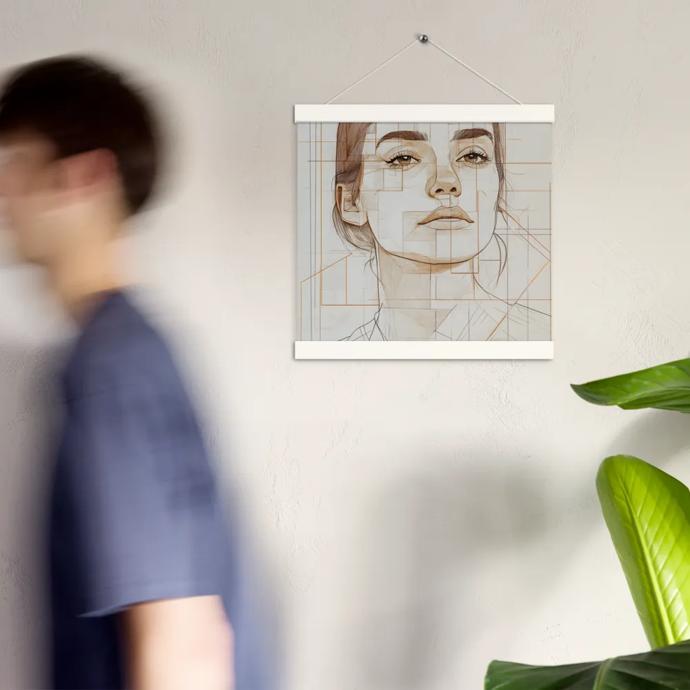 Geometric Serenity: A Minimalist Portrait | Poster With White Wood Hanger | 12″×12″