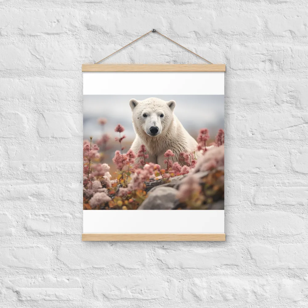 Curiosity Among Blooms: The Polar Bear | Poster With Oak Wood Hanger | 16″×20″