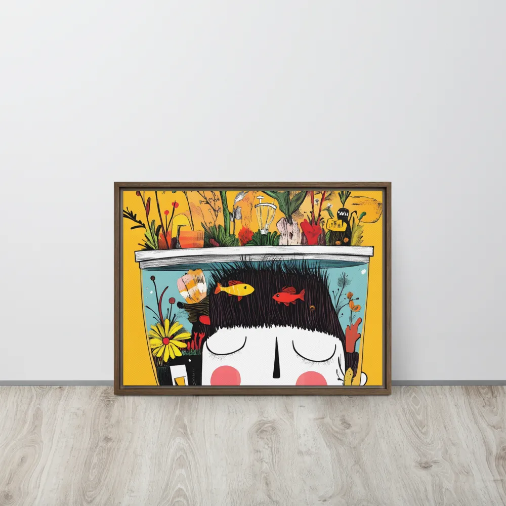 Whimsical Garden Head | Canvas with Brown Frame | 18″×24″