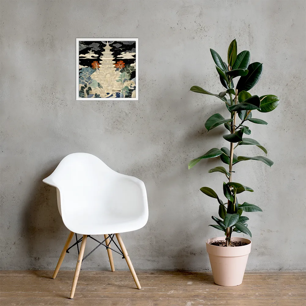 Whispers of the Pagoda | Poster with White Frame | 16″×16″