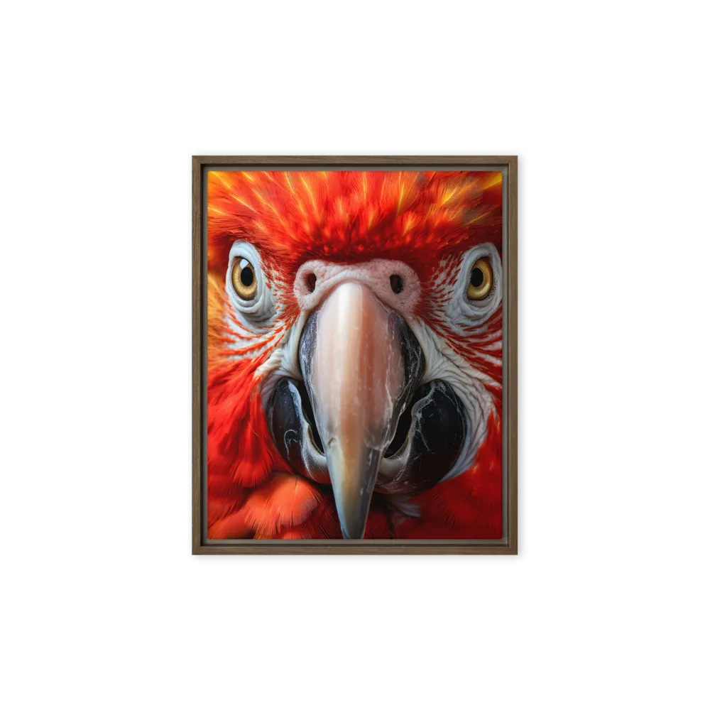 The Fiery Gaze of the Parrot | Canvas with Brown Frame | 8″×10″