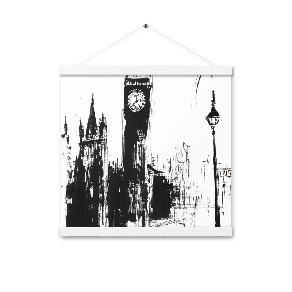 Clock Tower in Motion | Poster With White Wood Hanger | 16″×16″