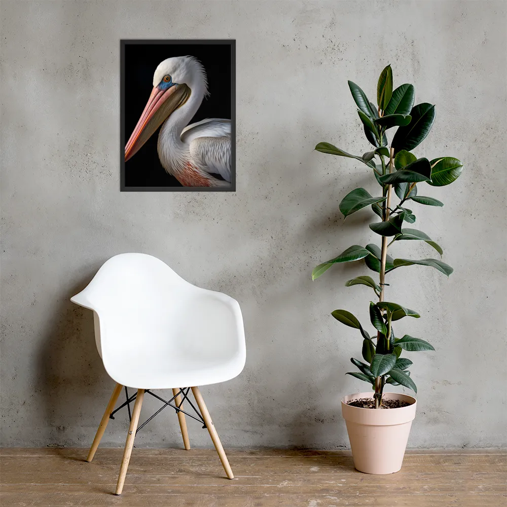 Elegance in White: The Pelican | Poster with Black Frame | 18″×24″