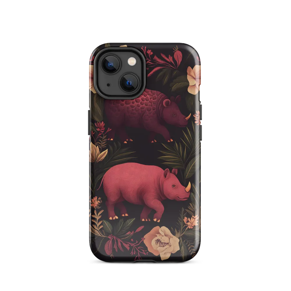 Rhinos in Floral Embrace