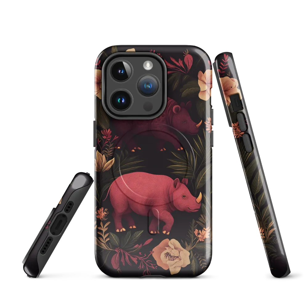 Rhinos in Floral Embrace