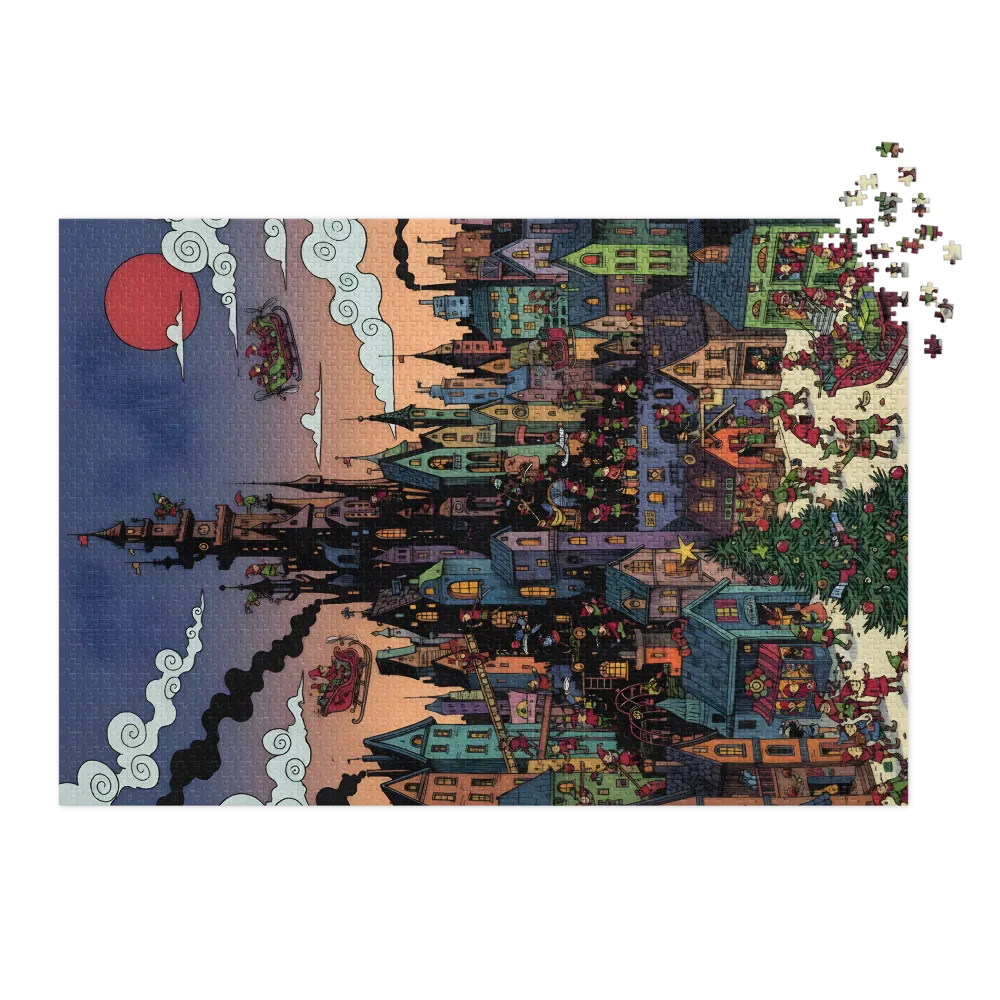 Christmas Eve Village 
 Jigsaw Puzzle in Tin Box