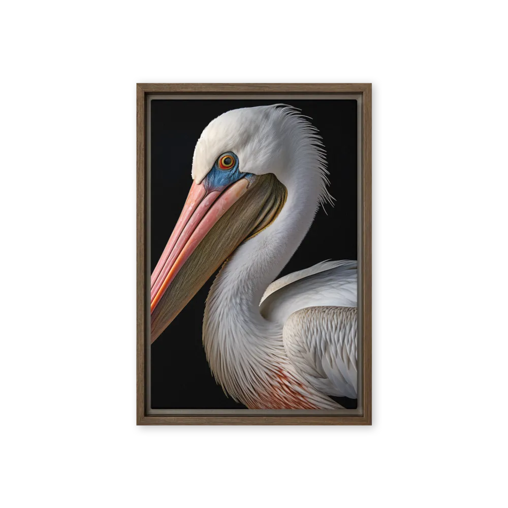 Elegance in White: The Pelican | Canvas with Brown Frame | 12″×18″
