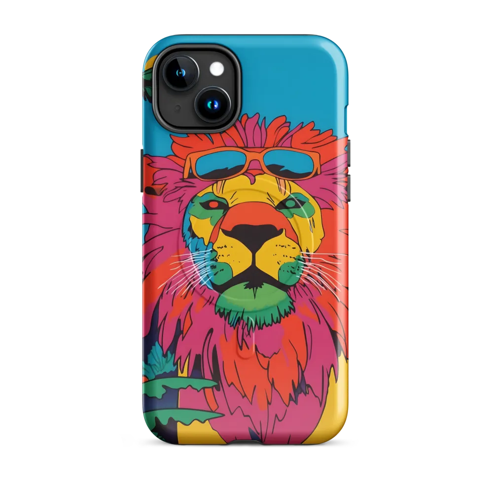 Lion with Sunglasses: A Vibrant Tropical Portrait | Phone Case |  15 Plus | MagSafe® Tough Case | Glossy
