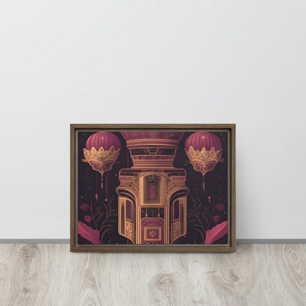 Ornate Harmony: A Digital Floral Architecture | Canvas with Brown Frame | 12″×16″