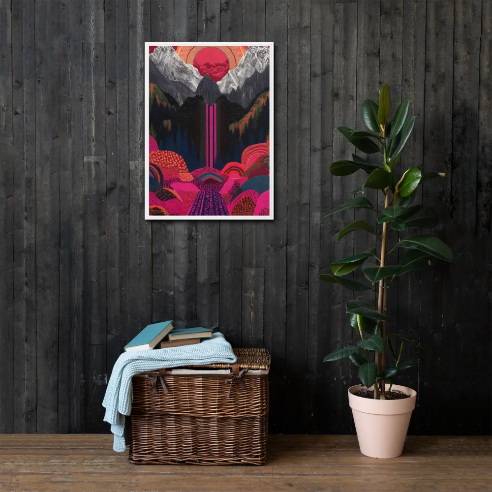 Ethereal Cascade: A Surreal Landscape | Canvas with White Frame | 20″×28″