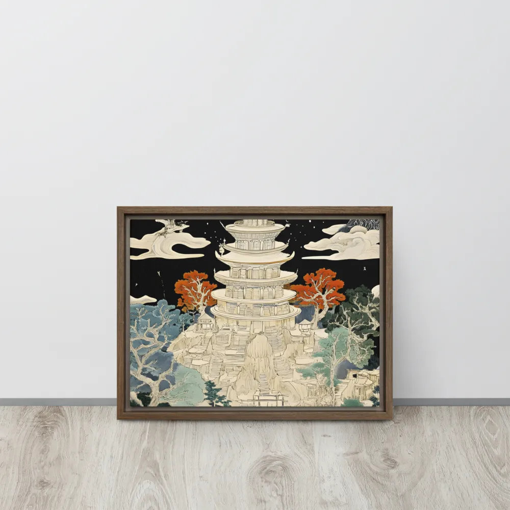 Whispers of the Pagoda | Canvas with Brown Frame | 12″×16″
