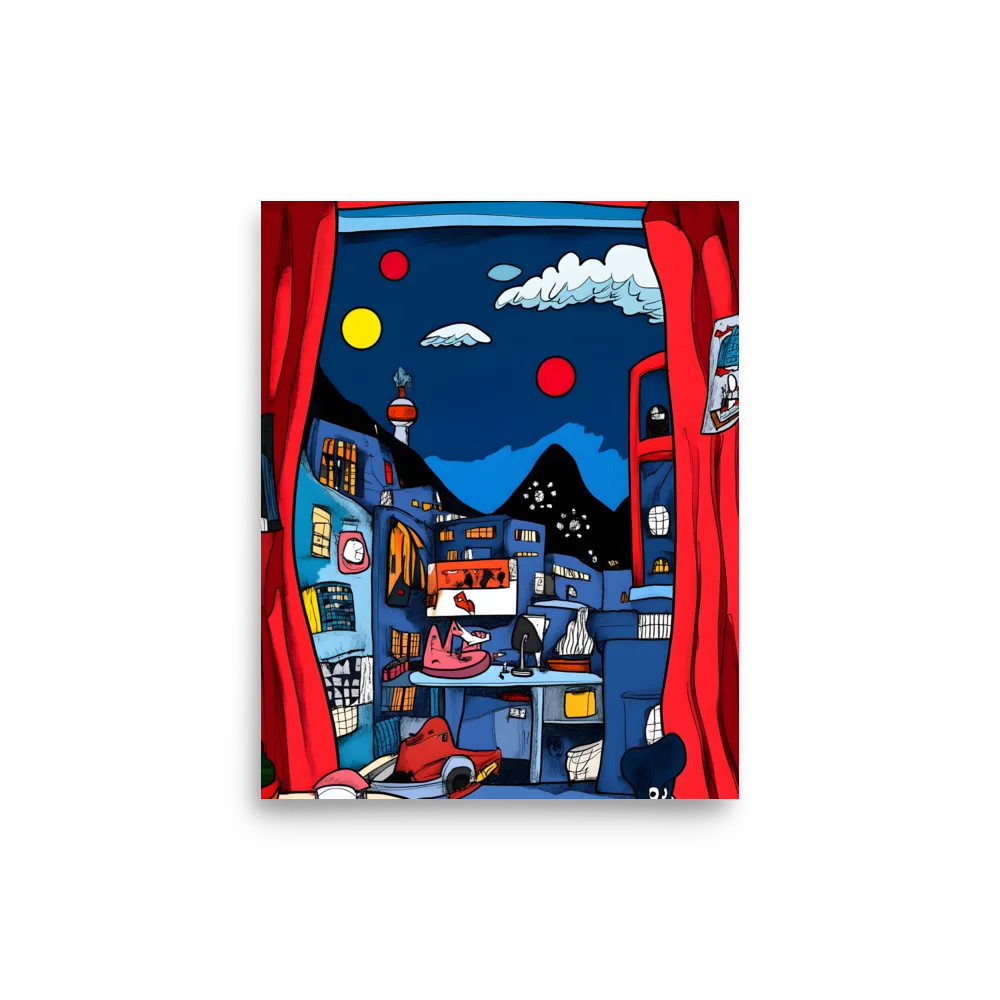 Whimsical Cityscape at Night | Poster | 8″×10″
