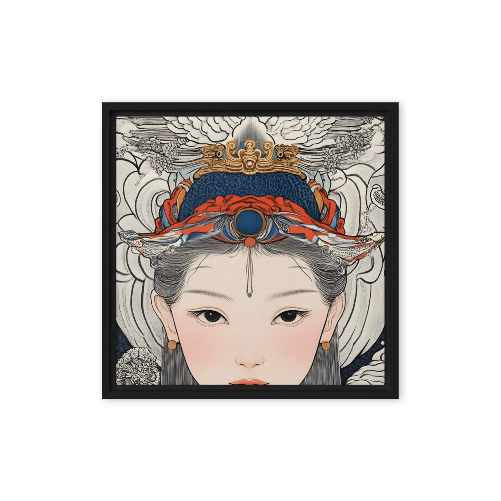 Serenity in Myth: A Traditional Portrait | Canvas with Black Frame | 16″×16″