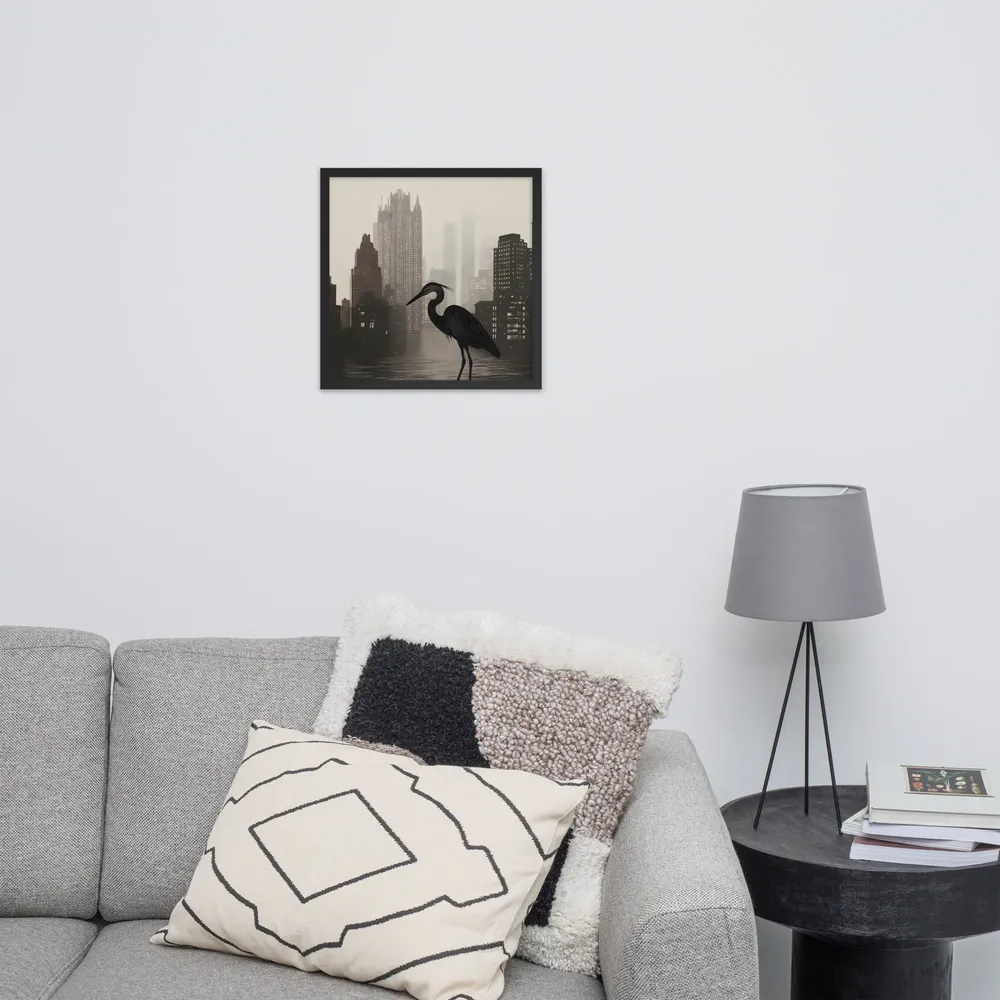 Urban Heron 
 Poster with Black Frame | 18″x 18″