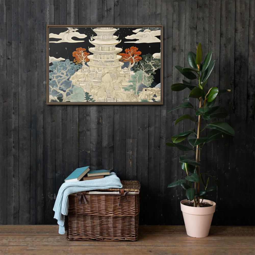 Whispers of the Pagoda | Canvas with Brown Frame | 24″×36″